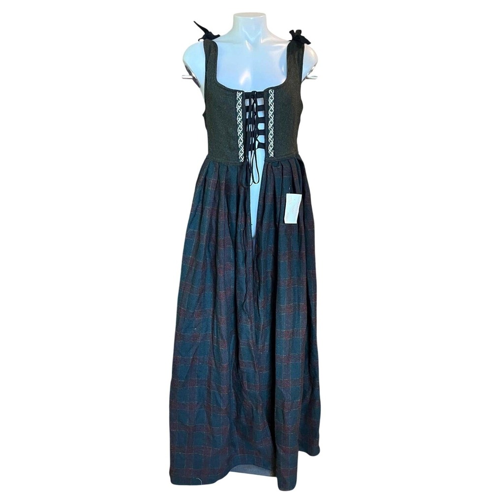 The Likely Lotus NEW Renaissance Faire Kirtle Dress Green Plaid Medieval Gown